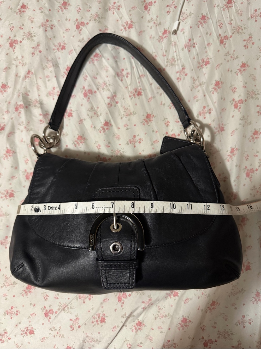 Coach Black Leather Hobo Shoulder Bag with Silver Buckle